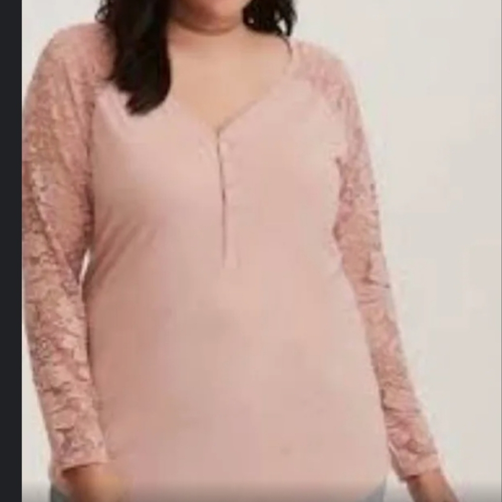 Torrid Plus Blush Long Lace Sleeve Henley Top New With Tags
